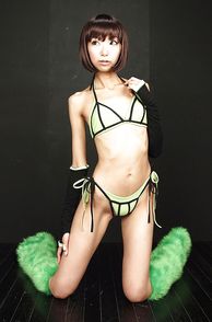 Slim Asian Bikini Cosplay Girl On Her Knees